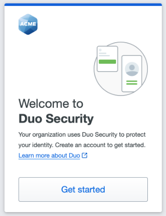 Duo's welcome page with the Get started button