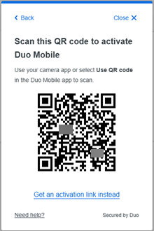 The QR code shown on the Duo enrollment page