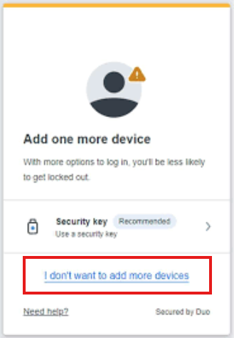 The add-another-device prompt with the skip option highlighted